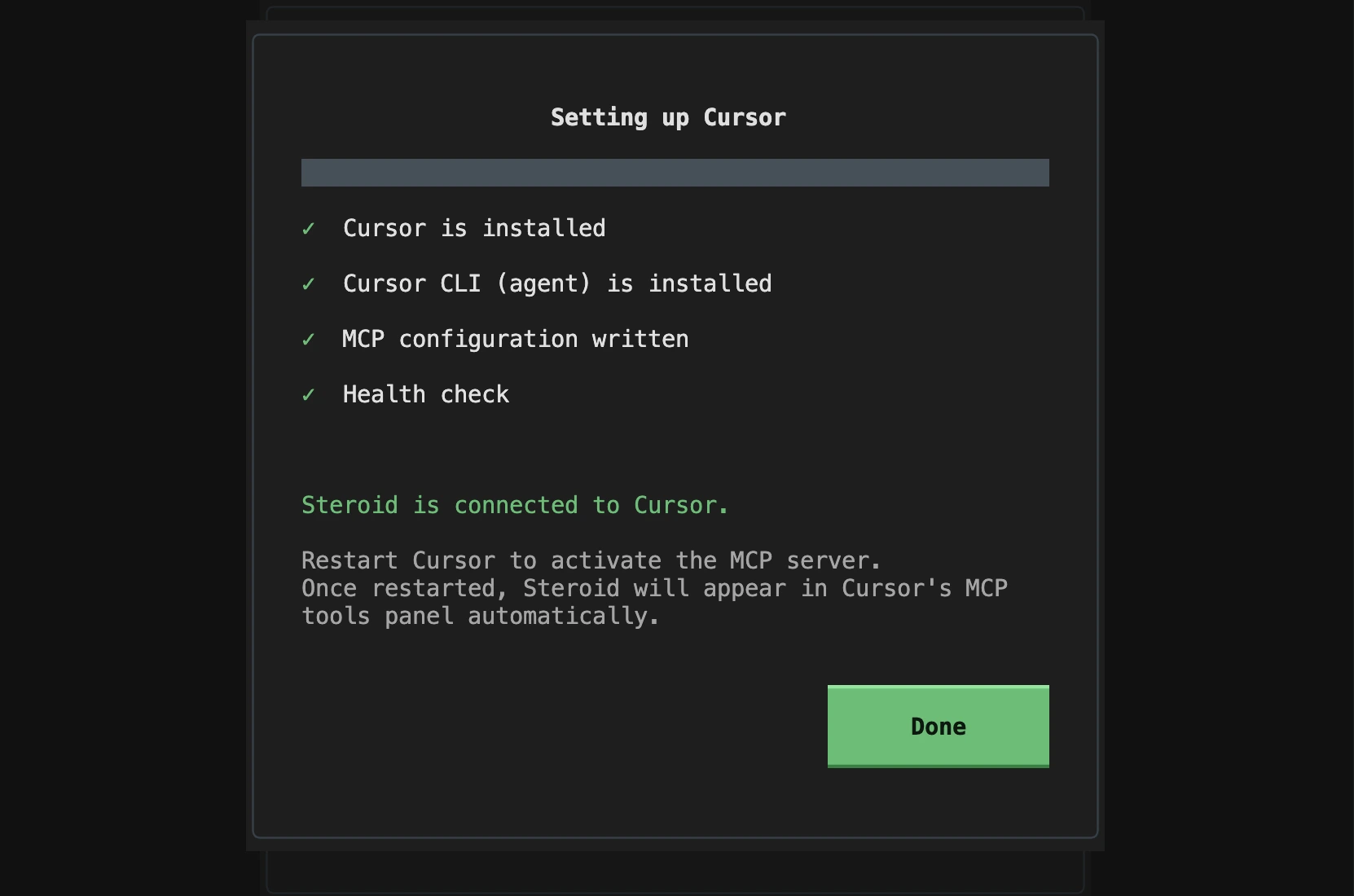 Steroid CLI — all checks passed screen