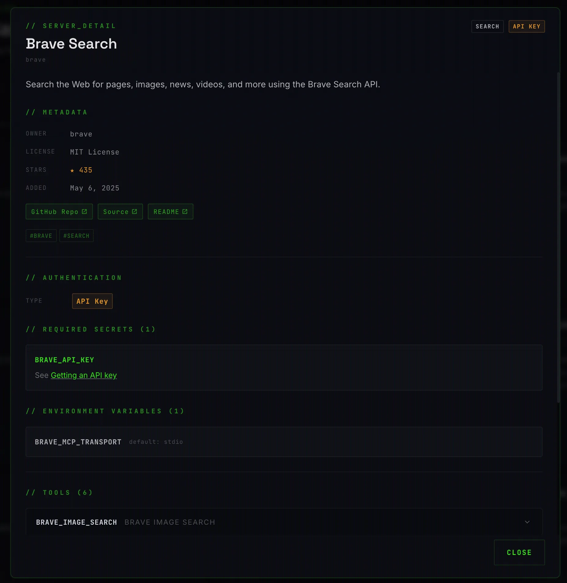 MCP server blocks — available servers